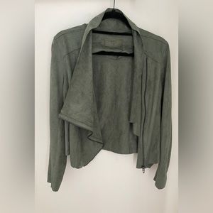 Army Green Cropped Faux Suede Jacket